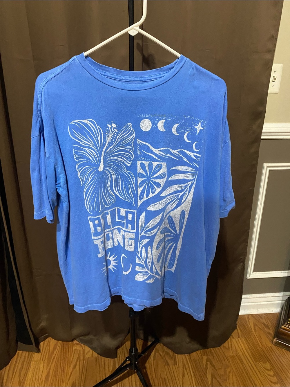Billabong Blue Short-Sleeve Tee with White Floral Graphic